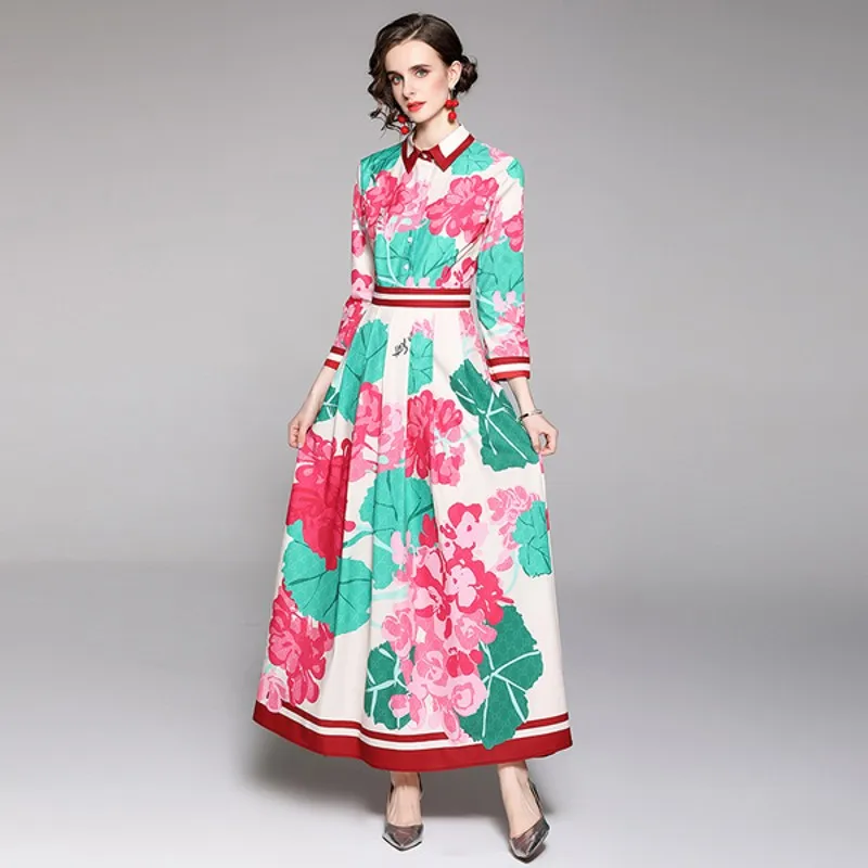 

Женское шифоновое платье-рубашка, винтажное праздничное платье макси в богемном стиле с длинным рукавом, цветочным принтом и оборками, весн...