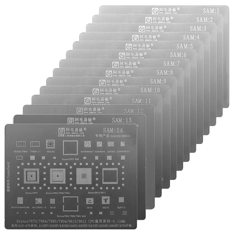 14pcs Amaoe BGA Reballing Stencil For Samsung Note5 A520 A310 A9 J5 J4 J3 S8+ S8 NOTE8 NOTE10 S7 S6 S6+ S10 S10+ Tin Plant Net