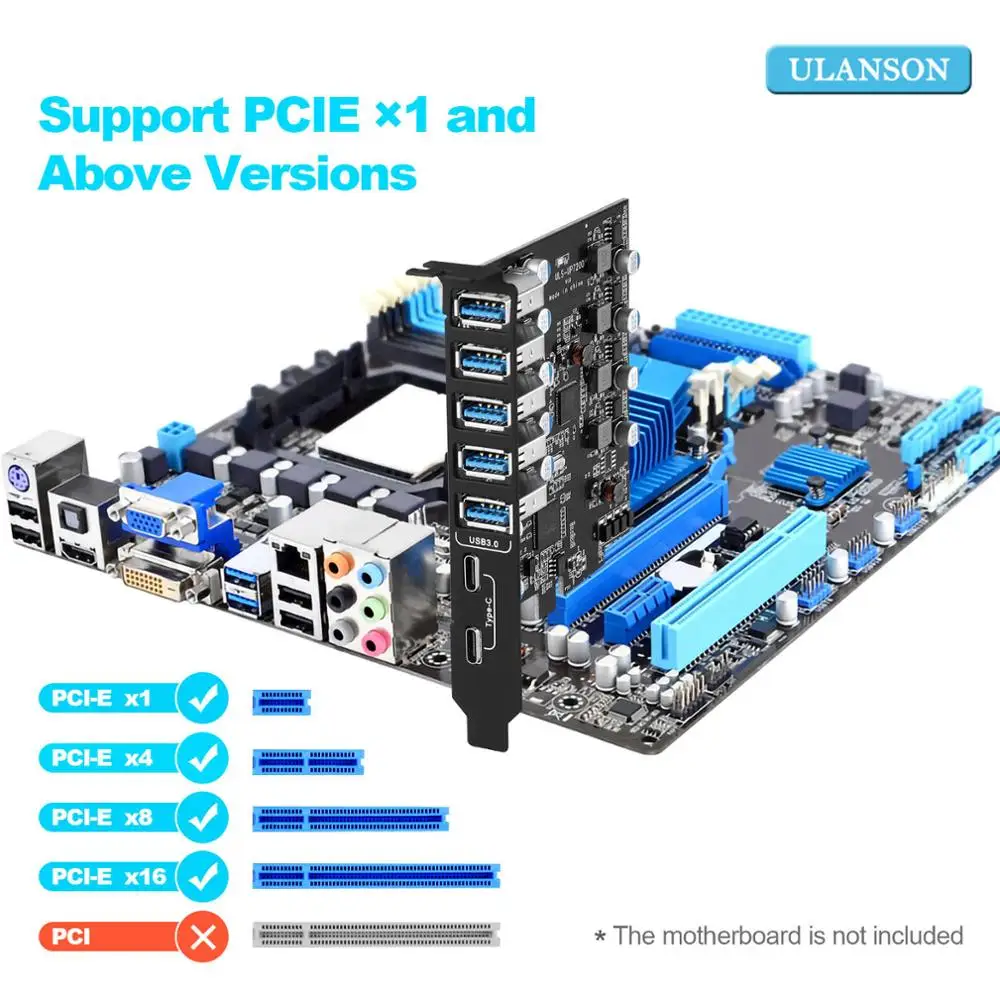 uls pci e usb3 0 карта 7 порты и разъёмы тип