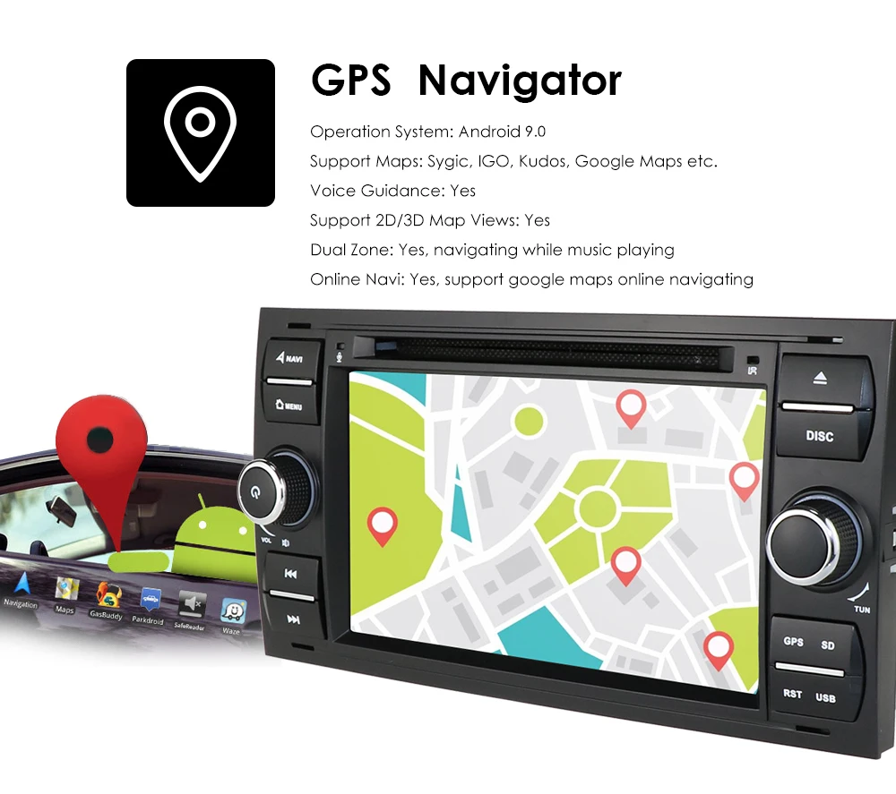 64G OctaCore Android9.0 автомобильный аудио gps для FORD FOCUS C-MAX автомобильный dvd-плеер Автомобильный мультимедийный стерео головное устройство 1024*600 4G ram CD
