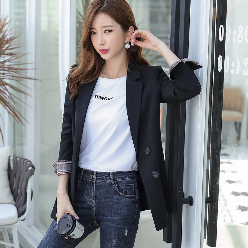 Повседневный двубортный женский черный блейзер новинка 2019 стильная детская