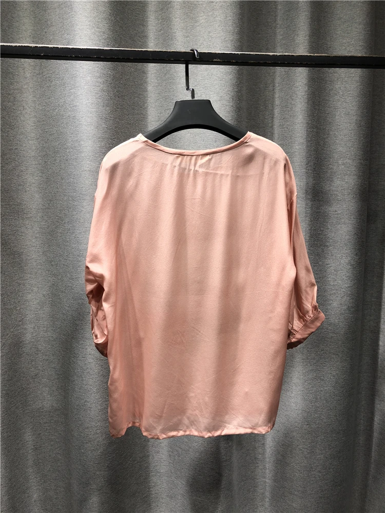 

Tshirt Women 2021 New Summer Products Casual Pure Silk Round Neck Seven Points Sleeve Top Animal Flower Pattern On Chest