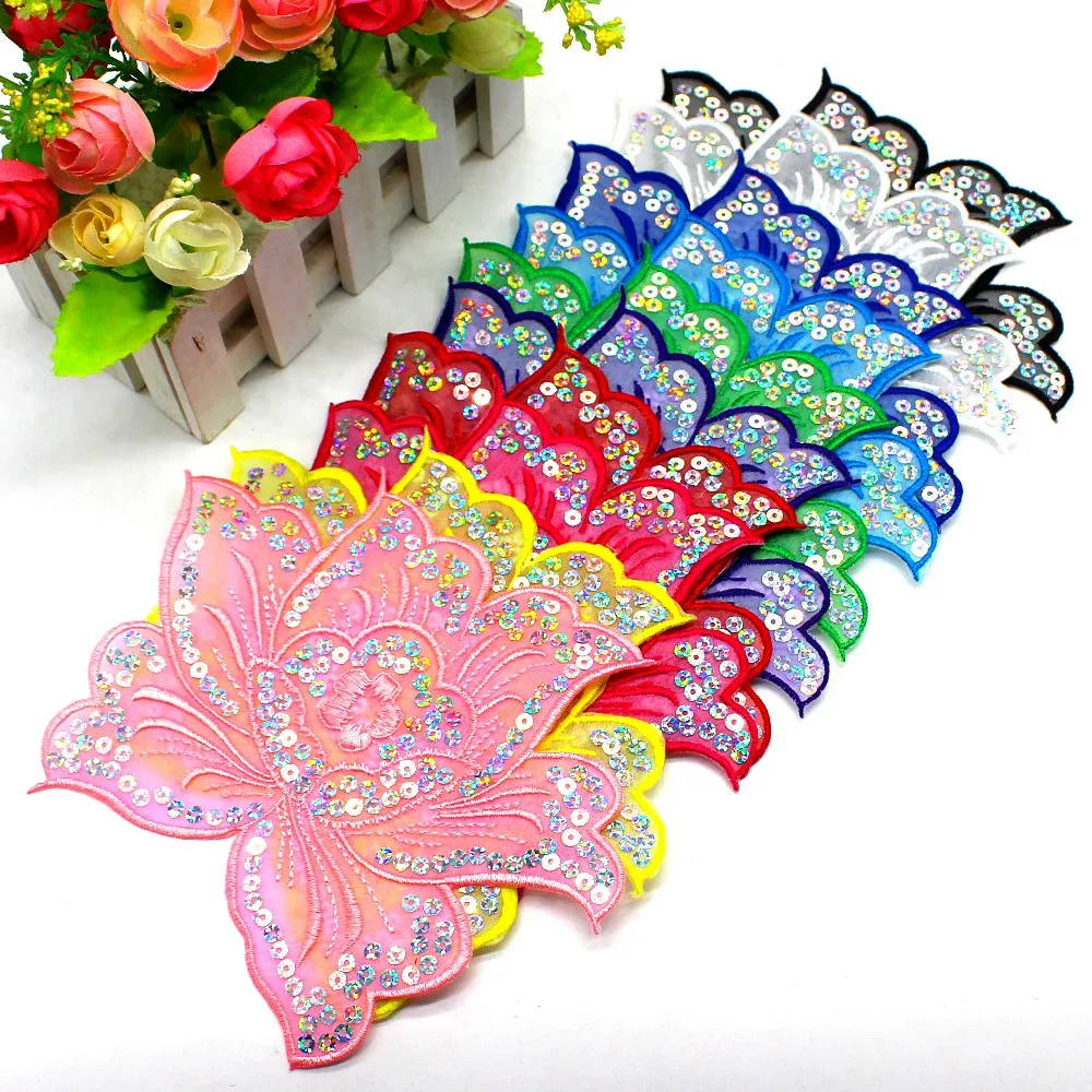 Патчи с блестками и вышивкой 13 см * 17 см|sequin flower applique|flower appliqueiron applique |