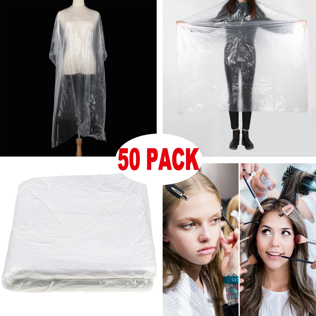 50x Disposable Haircut Capes Clear Barber Home Shawl Apron Cloth + 8x Hair Clips | Красота и здоровье