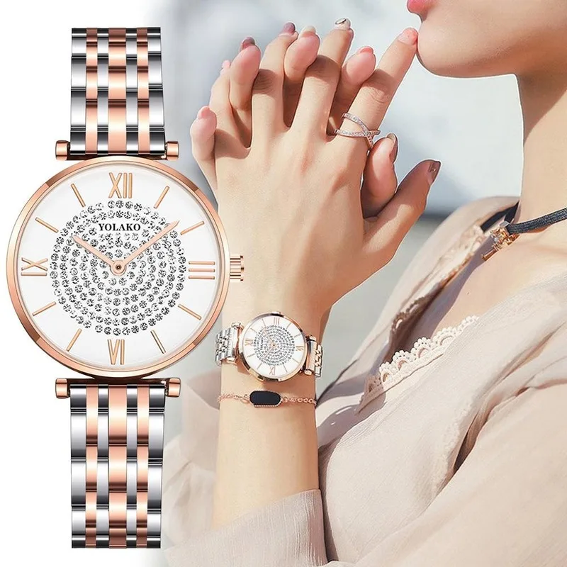 

Diamond Design Women Watches Fashion Silver Round Dial Stainless Steel Band Quartz Wrist Watch Gifts relogiosfeminino