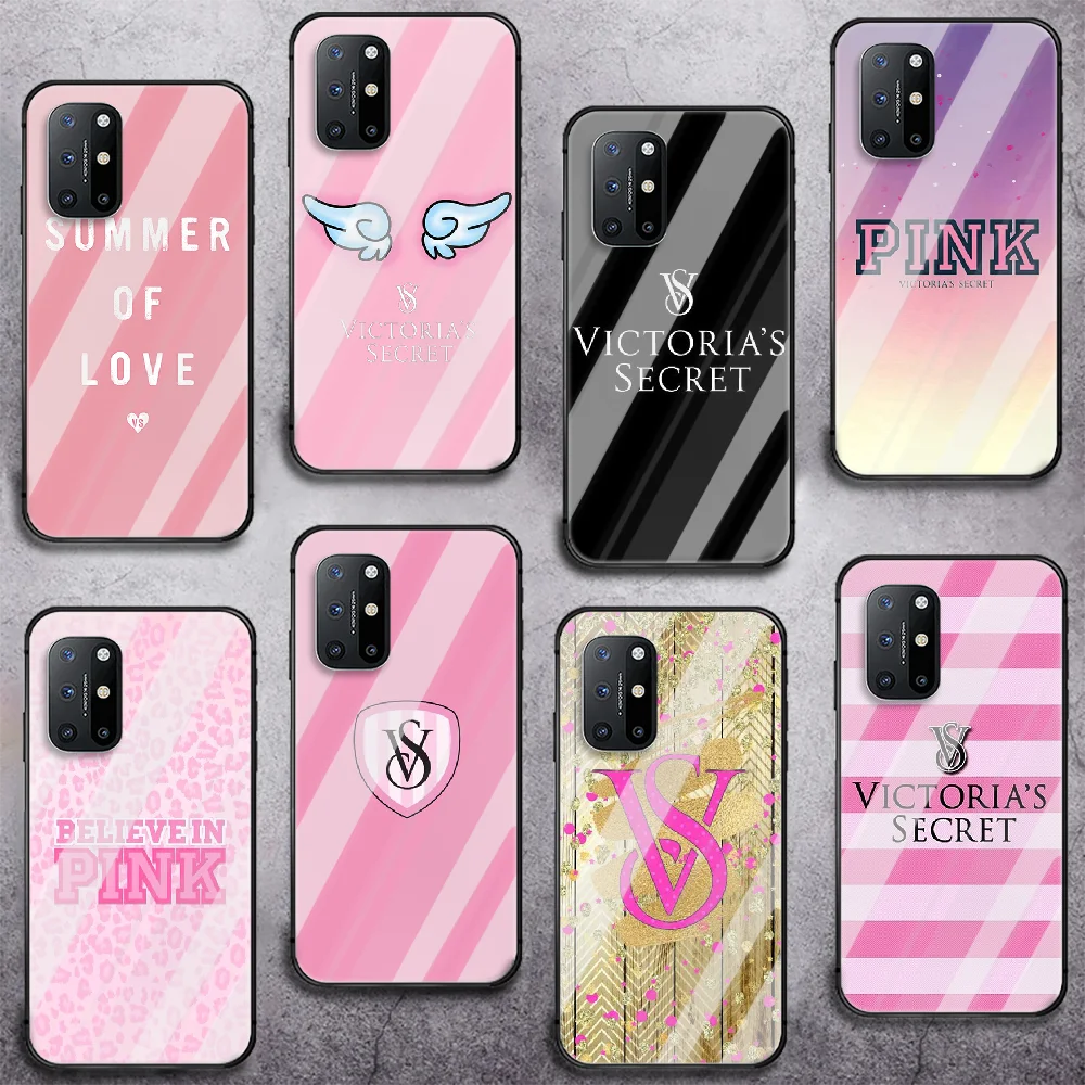 

Fashion pink Victoria Phone Tempered Glass Case Cover For Oneplus 5 6 7 8 9 Nord T Pro Painting Hot Etui Luxury Prime