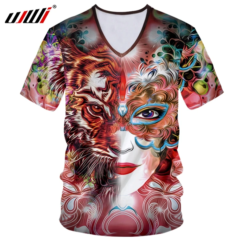 

UJWI Masked 3D V-Tees Mysterious Woman New Man Tshirt Print Summer Casual Short Sleeve Hip Hop Streetwear Beauty Dropship 5XL