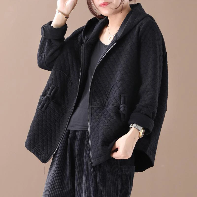 

Autumn New Arts Style Women Long Sleeve Loose Hooded Coats Vintage Button Cotton Jackets Female Casual Clothes Big Size S382