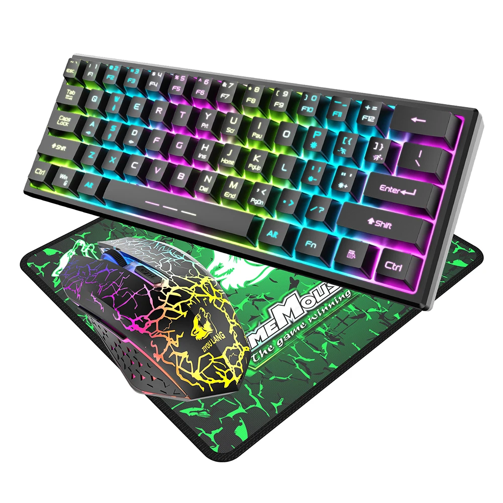 

3Pcs Keyboard Mice Gamer Keypad Kit Waterproof Wireless Gaming 61 Keys Keyboard Mouse Combos Kit for Laptop