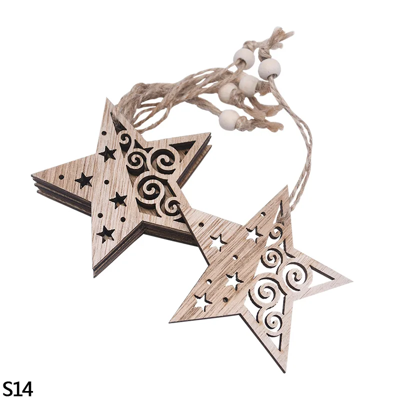 3/6pcs Christmas Wooden Pendant Wooden Hollow Snowflake Christmas Tree Hanging Decor For New Year Xmas Party Ornaments Kids Gift - Цвет: 3pcs S14