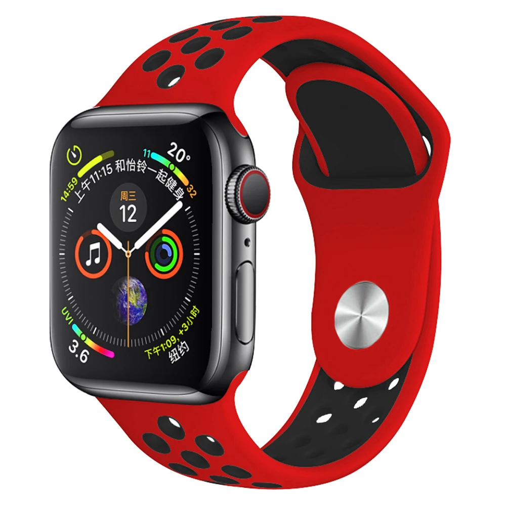 Red with black Мягкий силиконовый сменный спортивный ремешок для Apple Watch, 38 мм, 40 мм, серия 1, 2, 3, 4, 5, 42 мм, 44 мм, браслет на запястье, ремешок для iWatch Sports - Цвет ремешка: Red with black