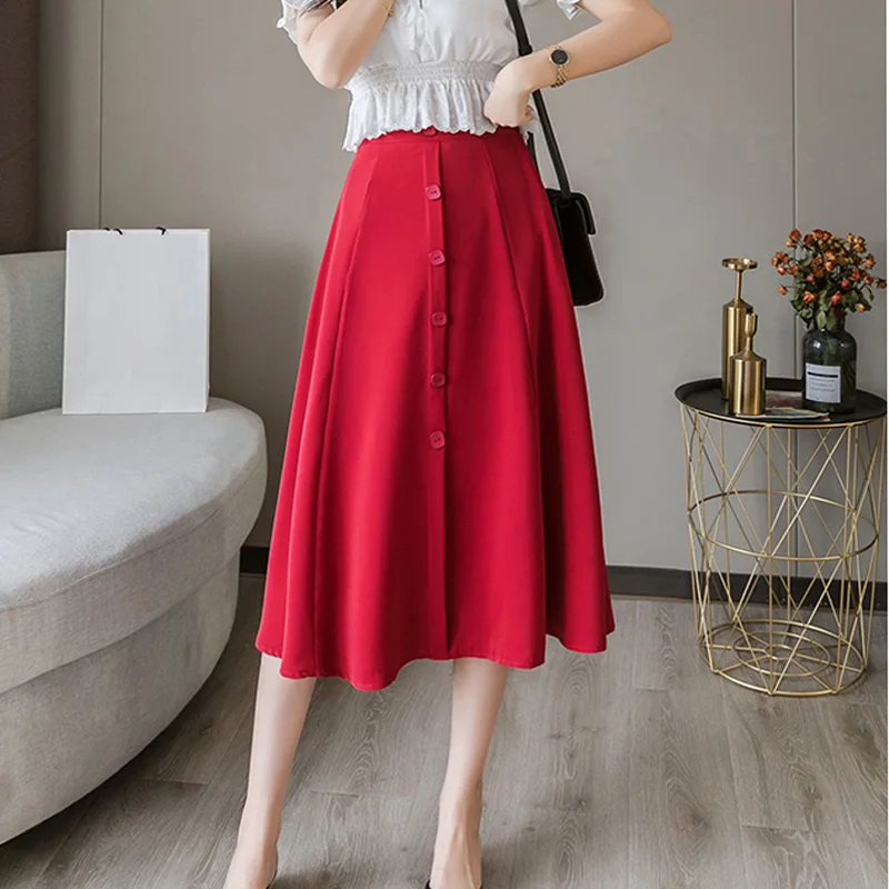 Юбка Женская средней длины с завышенной талией однобортная юбка А-силуэта из
