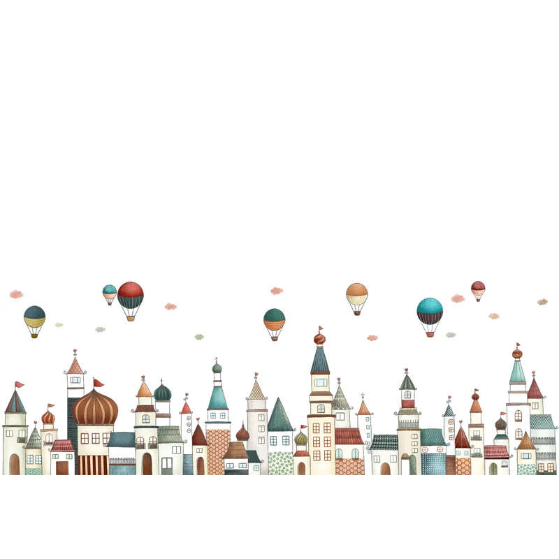 

Building Wall Stickers DIY Balloon Boy Girl Nursery Kids Room Decor Aesthetic Skirting Line Decoration Peel and Stick Wallpaper