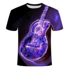 Новинка лета 2021, фиолетовые светящиеся гитары, 3D футболки, повседневная Уличная одежда для мальчиков, детская одежда, модная мужская и женская футболка с принтом, топы