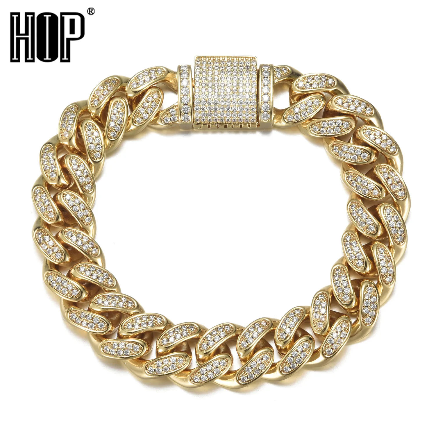 

Hip Hop Heavy Iced out 12MM Big Box Buckle Cuban Chain Copper AAA+ Cubic Zirconia Stones Bracelet For Men Rapper Jewelry