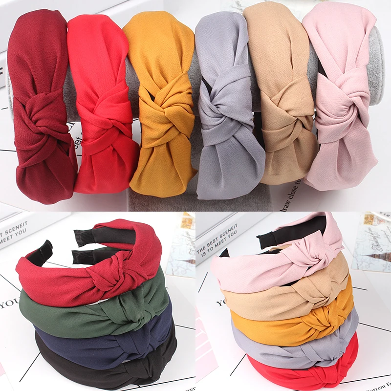 

New 1PC Simple Cloth Headband Cross Cotton Soft Bow Knot Turban Hairband Comfortable Solid Girls Sweet Hair Accessories