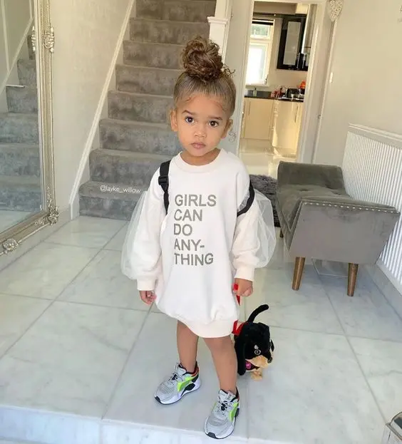

Toddler Girl 1T-6T Clothes Kid Girls Mesh Sleeve Sweatshirt Dress Long Sleeve Letter Printed Fall Pullover Tops Outfits Clothes