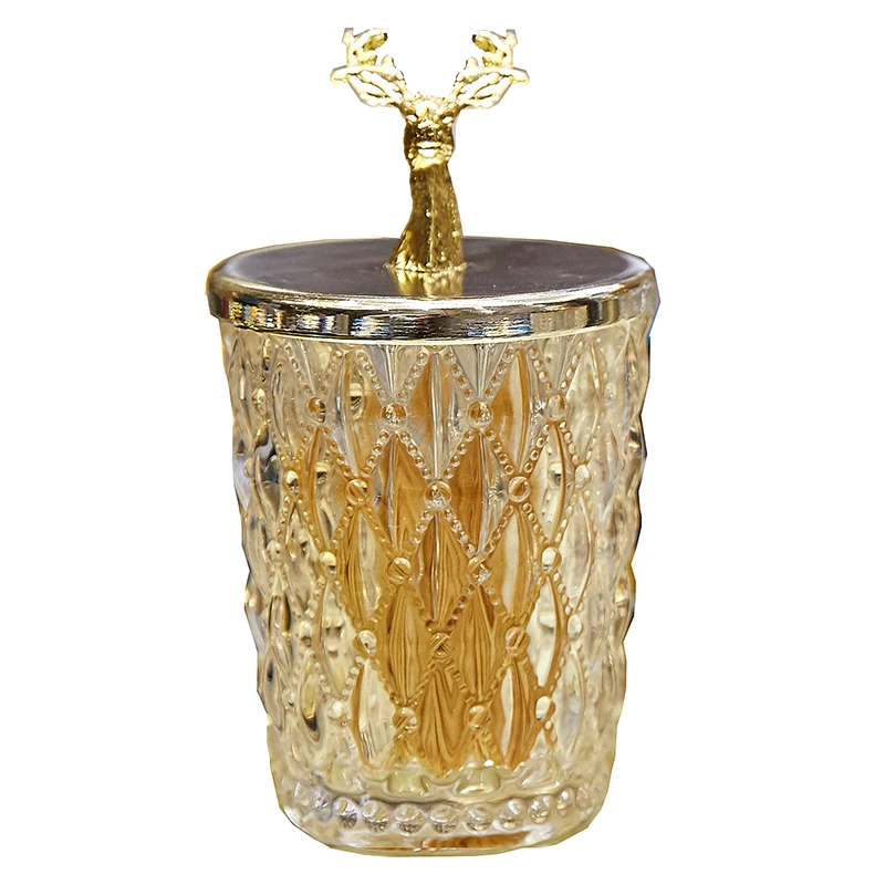 

European Agate Golden Deer Crystal Relief Glass Jar Crafts Toothpicks Candy Rhombus Storage Jar Gift Home Decoration Accessories