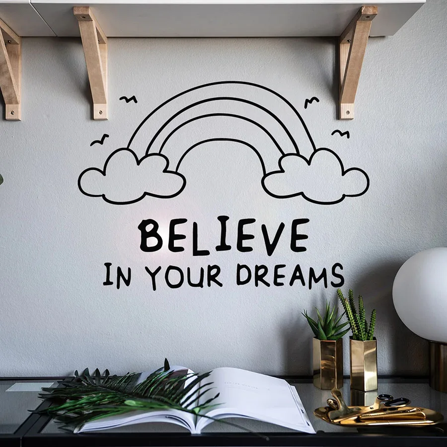 

Wall Decal Motivational Quotes Believe In Your Dreams Rainbow Vinyl Window Sticker Bedroom Home Decor Lettering Words Mural M530