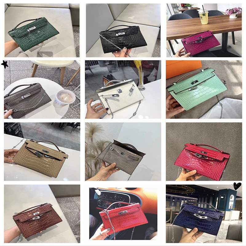 

free shipping 2020 new style fashion alligator genuine cow leather women handbag one shoulder bag crossbody bag 12 color 22cm