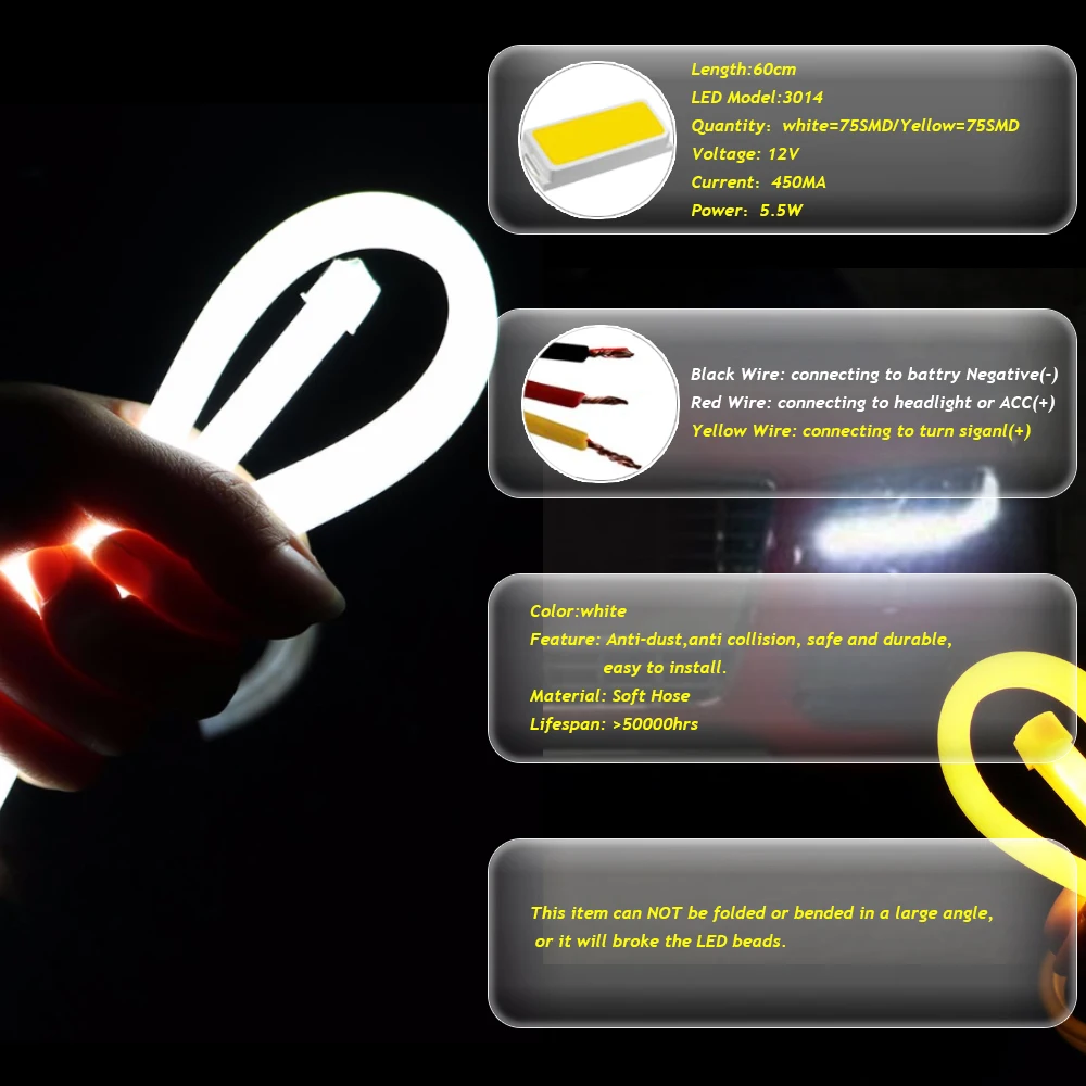 2 шт. светодиодный светильник с гибкой трубкой дневной ходовой ангельские глазки