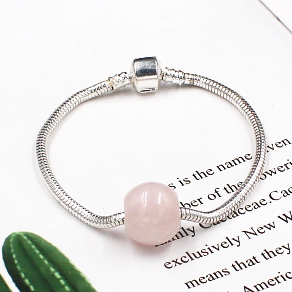 Женский браслет с серебряный натуральным камнем шармы цепь змеи полудрагоценный