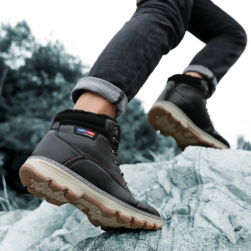 Fhlyiy/зимние ботинки из искусственной кожи теплые зимние мужская обувь на шнуровке