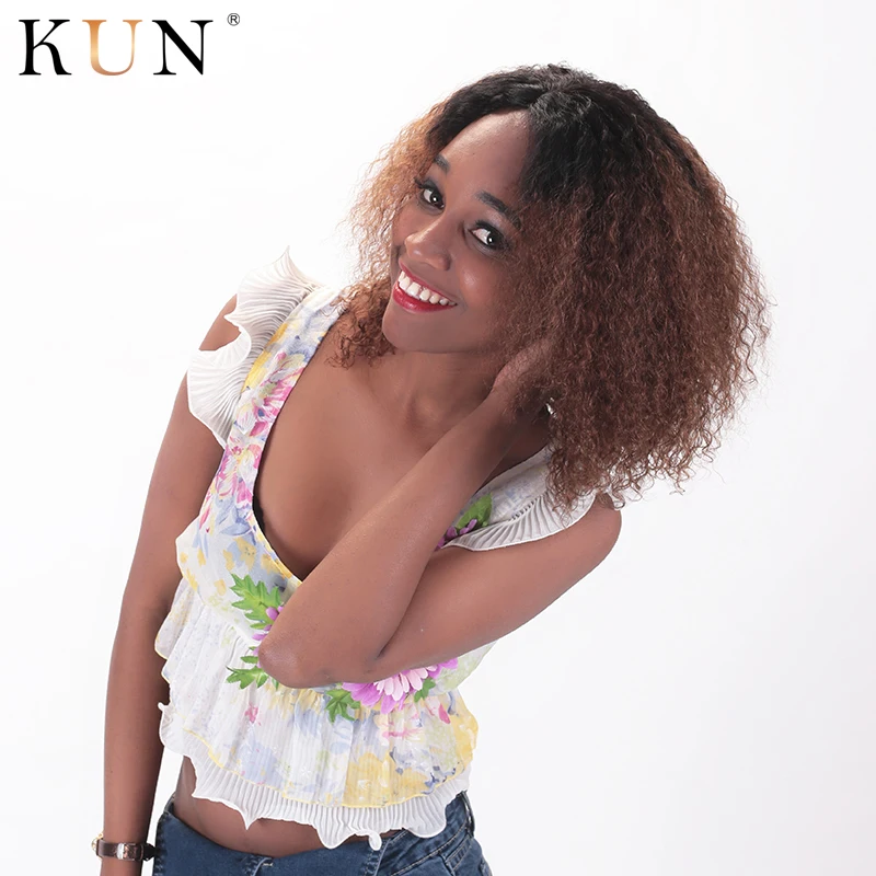 Короткие человеческие волосы на кружеве парики T1b 30 цветов Омбре кудрявые парик