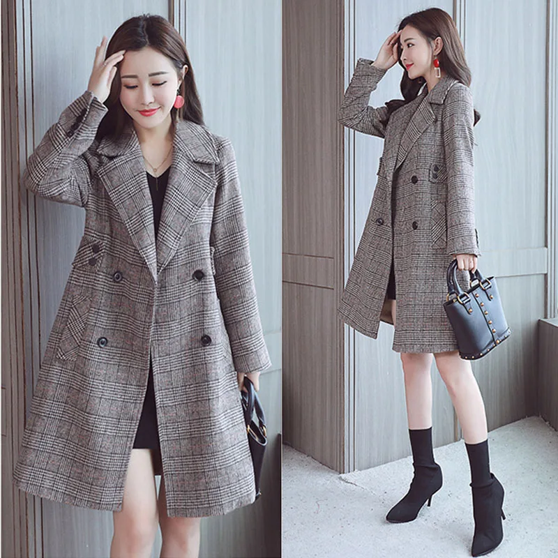 2019 осеннее и зимнее женское Новое двубортное ретро пальто темпераментное