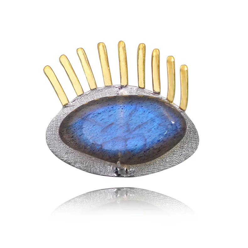 

GEEZENCA 925 Sterling Silver Labradorite Eye Brooch For Women