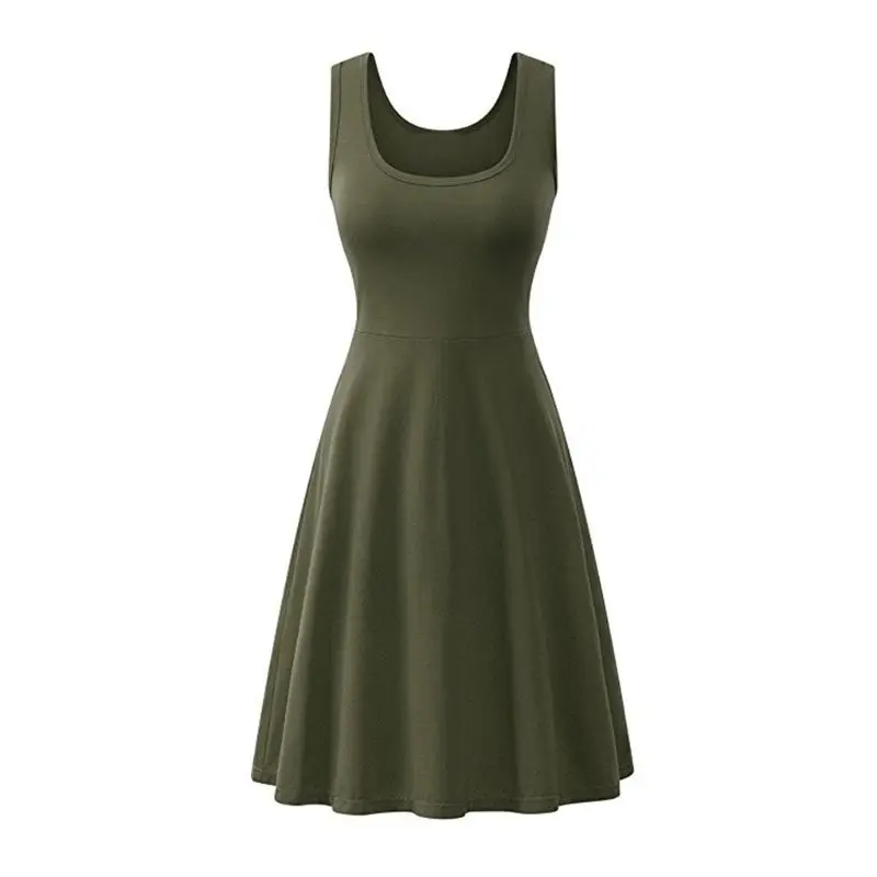 

Womens Plus Size Sleeveless U Neck Midi Long Flared Tank Dress Solid Color High Waist Summer Party Casual Simple Sundress S-3XL
