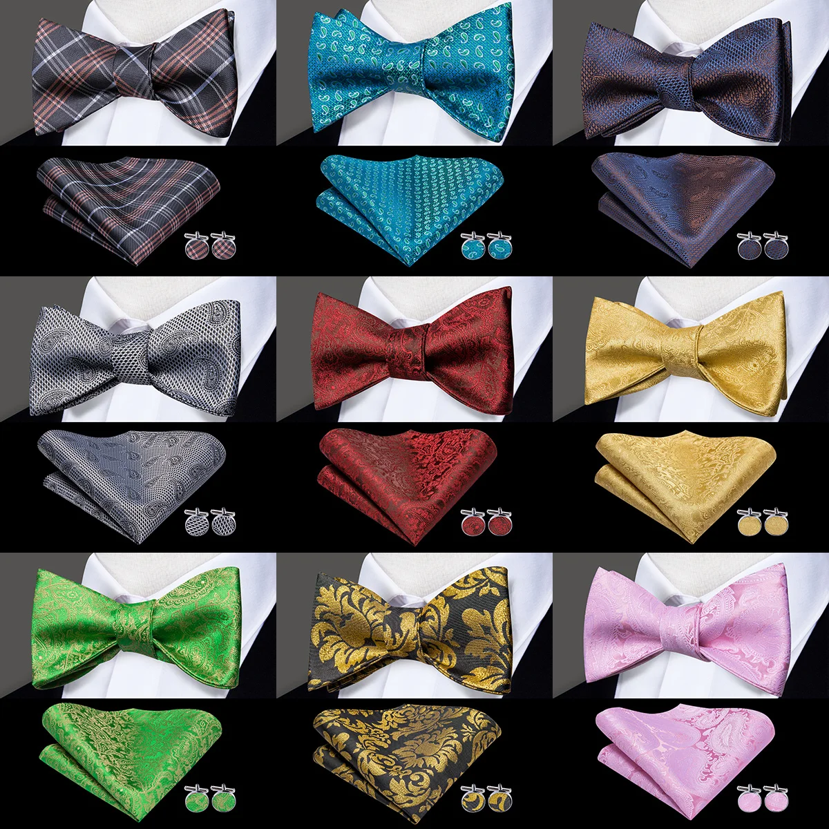 Мужской комплект из галстука и бабочки Hi-Tie 100% шелк голубой платок | Аксессуары