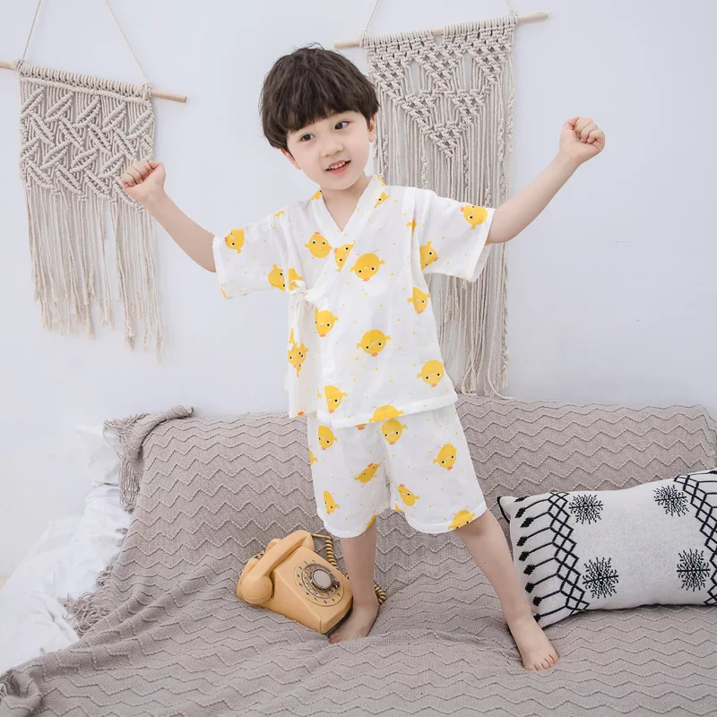 

Children's Short-Sleeved Clothes Leisure Tops 2020 Children's Summer Pajamas Boys and Girls Gauze Leisure Tops Suit Shirt Shorts