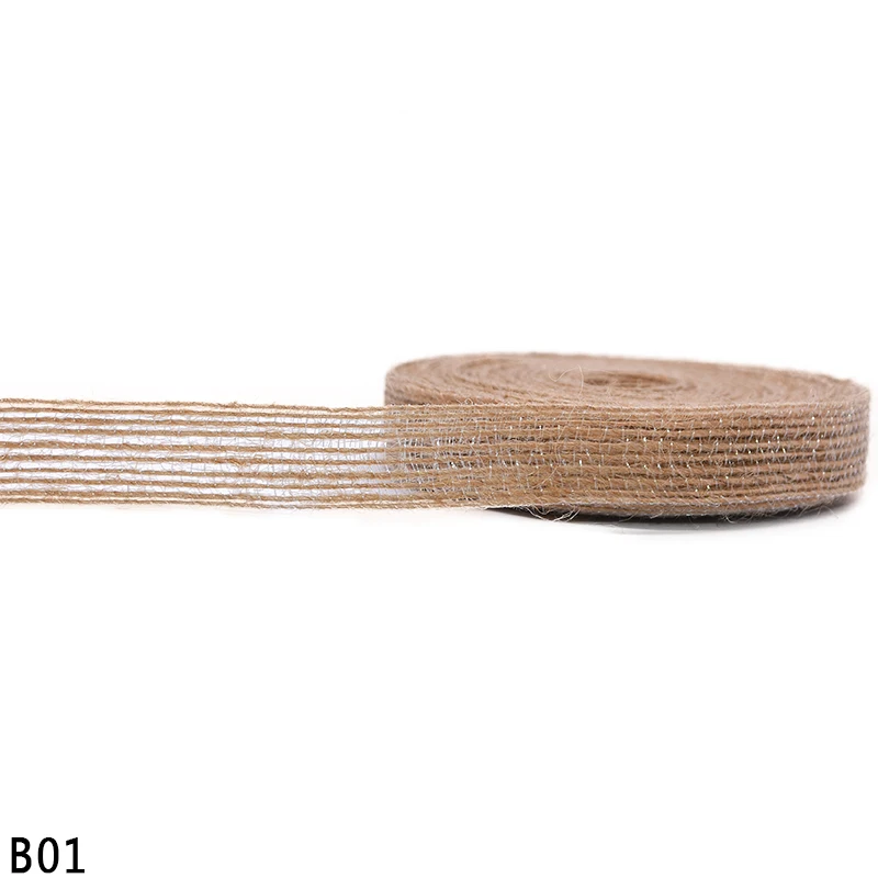 B01-1.5cm 10M/roll 15-38mm Natural Jute Burlap Ribbon Hemp Ribbon Material Wedding Party Home DIY Gift Box Wrapping Belt Decoration Crafts - Цвет: B01-1.5cm