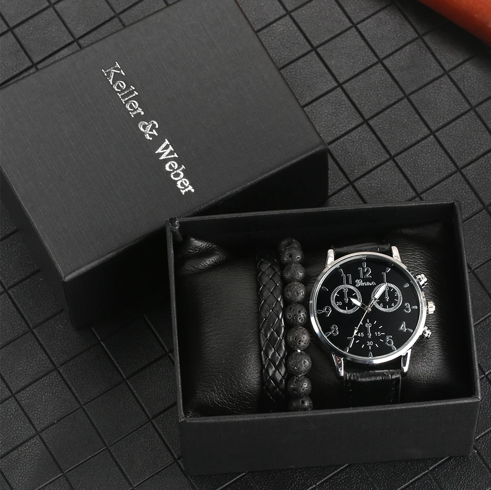 Роскошные подарочные наборы для мужчин 2021 высококачественные кварцевые часы в стиле ретро черный браслет костюмы кожаные Наручные часы дл...