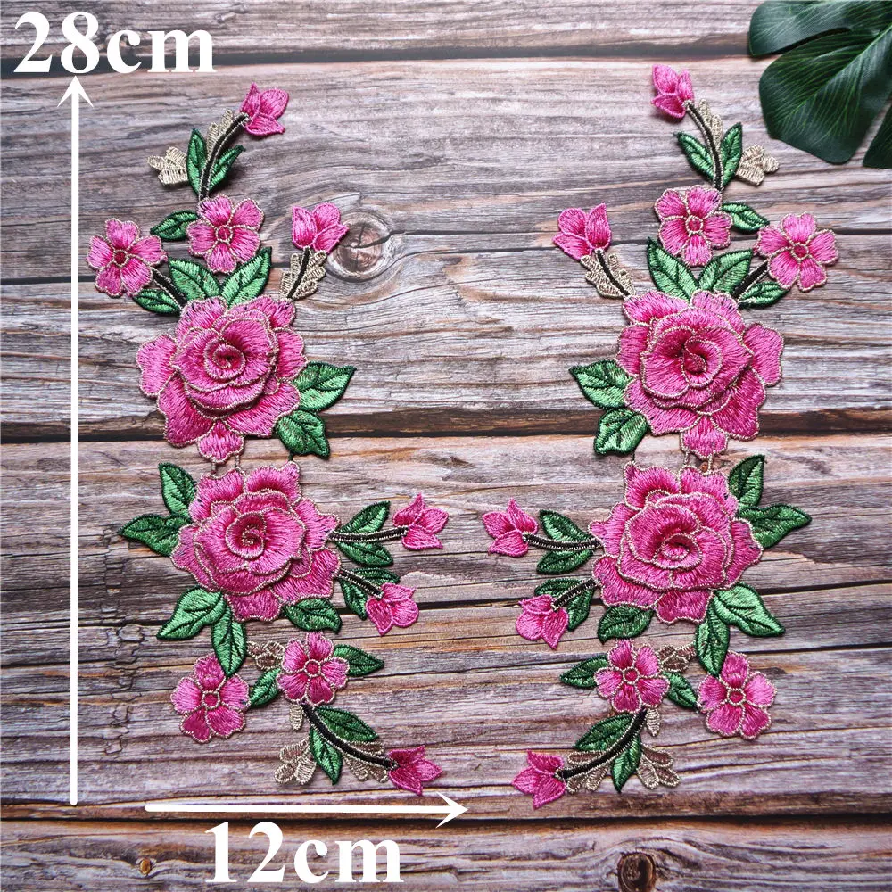 2 шт. розово красные 3D цветочные вышитые аппликации для платья кружевные тканевые