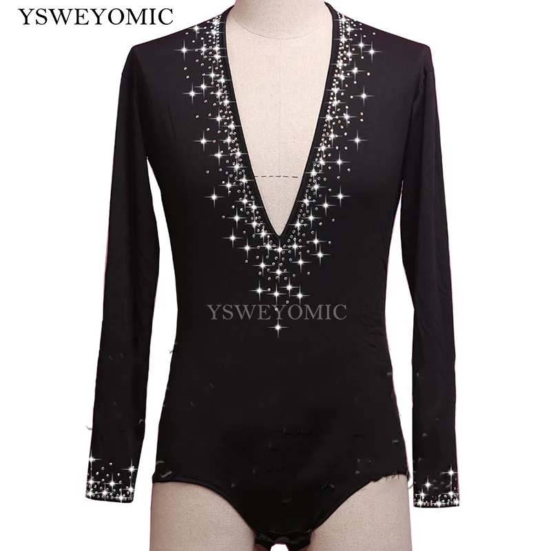 Рубашка мужская для латиноамериканских танцев топ с длинными рукавами V-образным