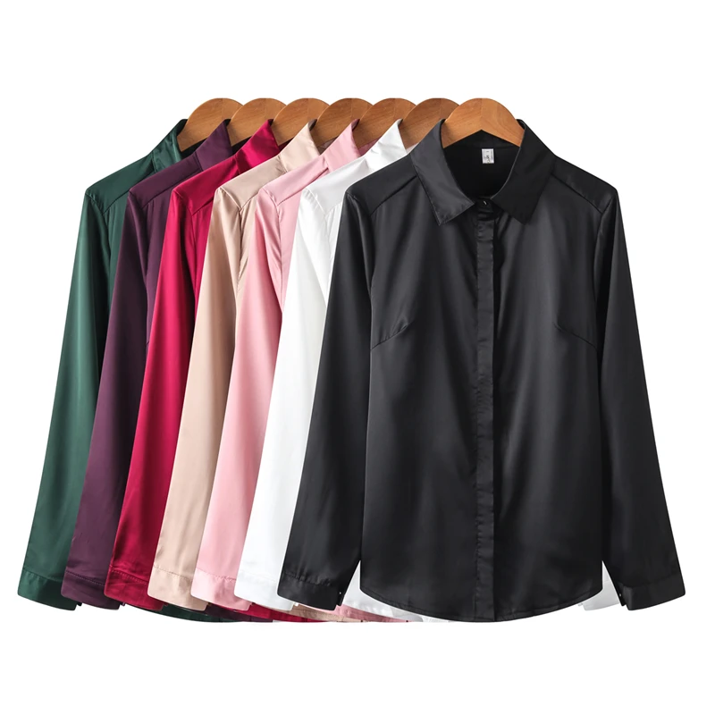 Корейская мода женская шелковая блузка рубашки элегантная рубашка размера плюс