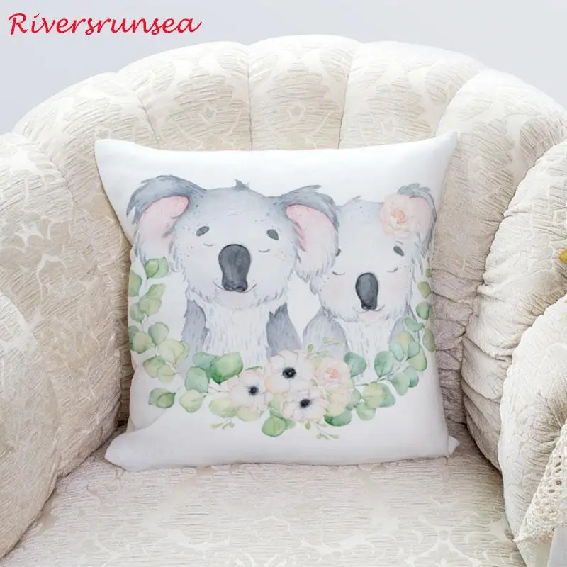 Lovely Cute Animal Koala Pillow Cushion Small Fresh Green Plant Garland Leaf Flower Printed Plush Pillows For Home Kids Gift | Дом и сад