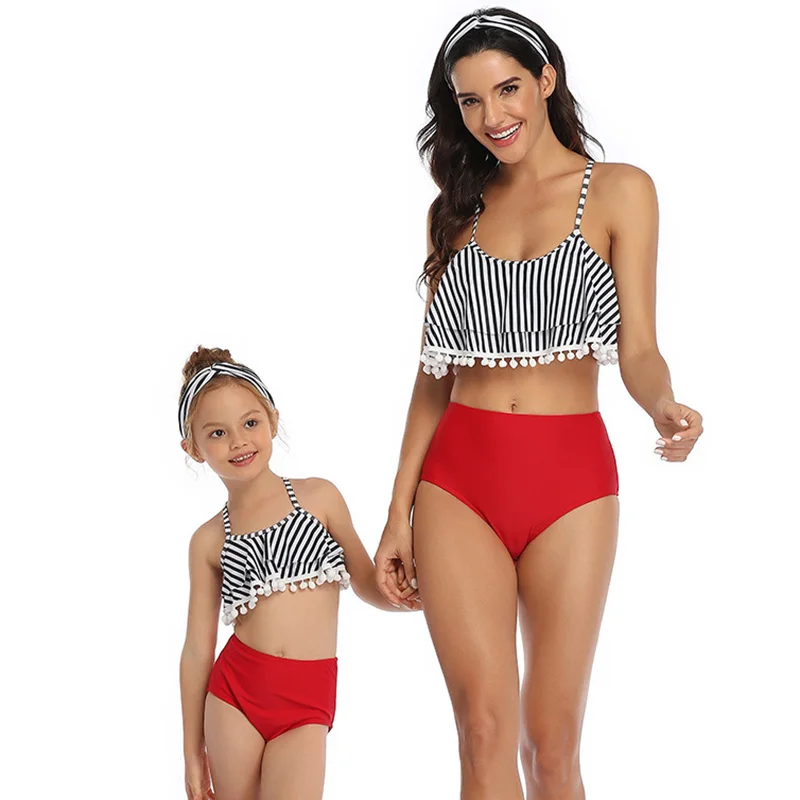 Детский купальник бикини с оборками и высокой талией комплект купальной одежды