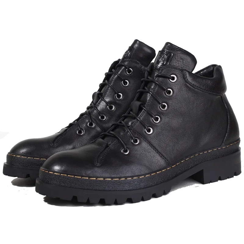 

Round Toe Genuine Leather Vintage British Top Quality Platform Ankle Boots Men Fashion Handmade Tooling Motorcycle Vintage Boots