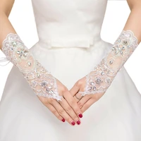 lace floral rhinestone sequin fingerless wedding party bridal gloves