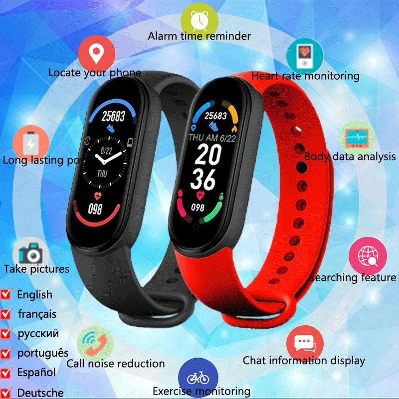 

Missgoal Men Smart Band M6 Bluetooth-compati Waterproof Fitness Bracelet Heart Rate Health Monitoring Smart Watch For Xiaomi