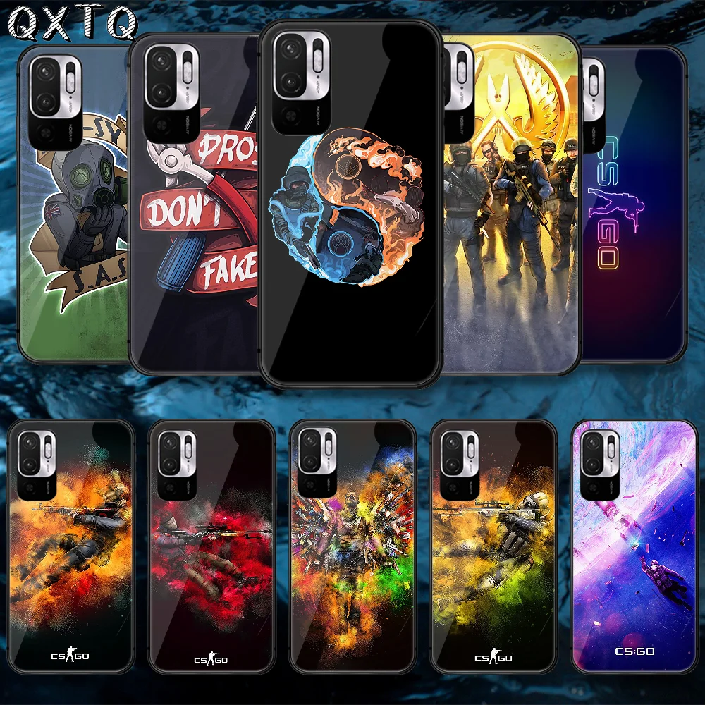 

Cool CS GO Game Tempered Glass Phone Case Bag Cover For Xiaomi Redmi Note 7 8 9 10 A C T S Pro K 30 40 Cell Coque Silicone