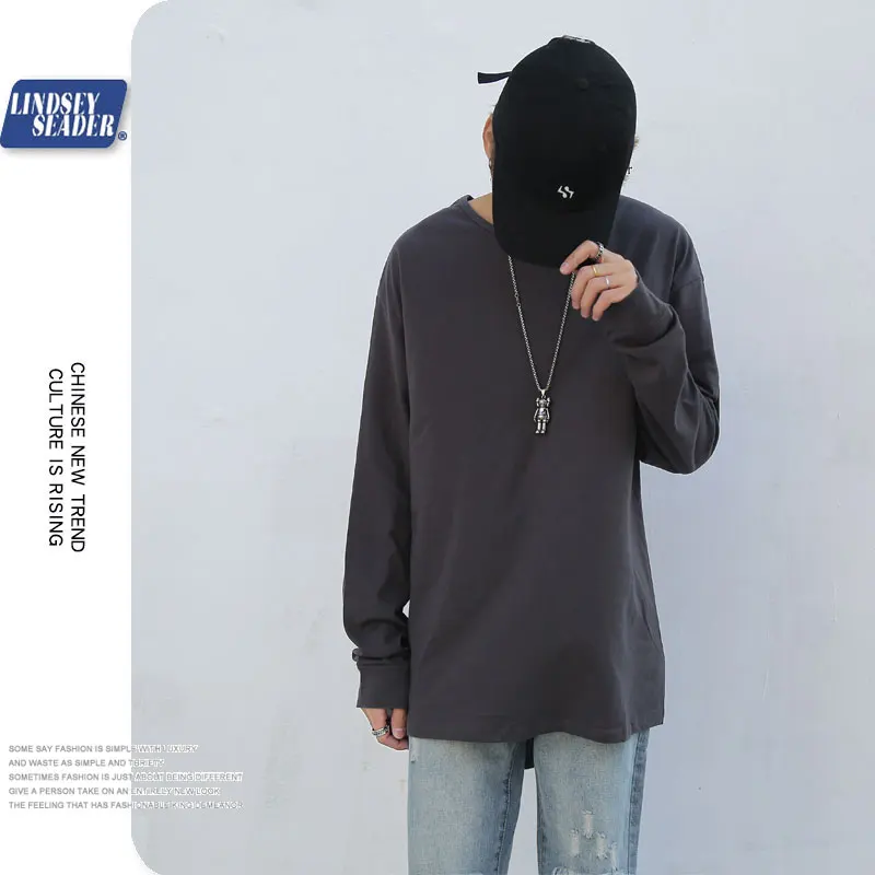 Мужская футболка в стиле хип-хоп с длинным рукавом однотонная уличная Футболка