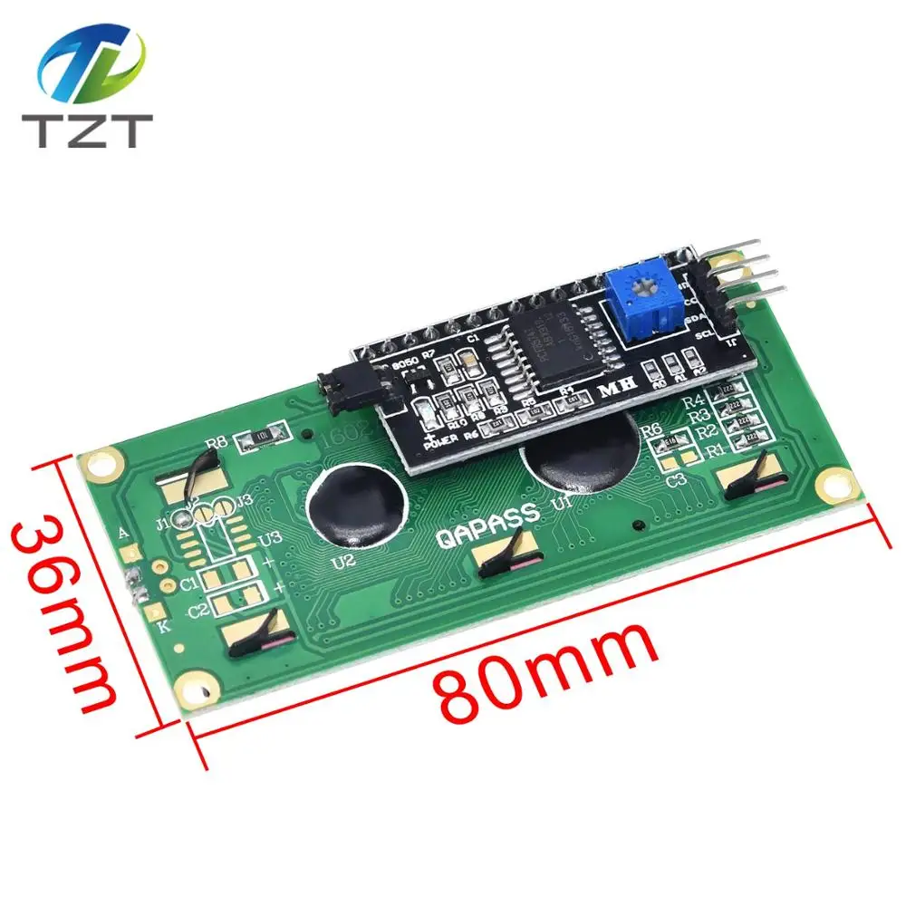 ЖК модуль 1602 + I2C LCD синий/зеленый экран PCF8574 IIC/I2C адаптер пластина для