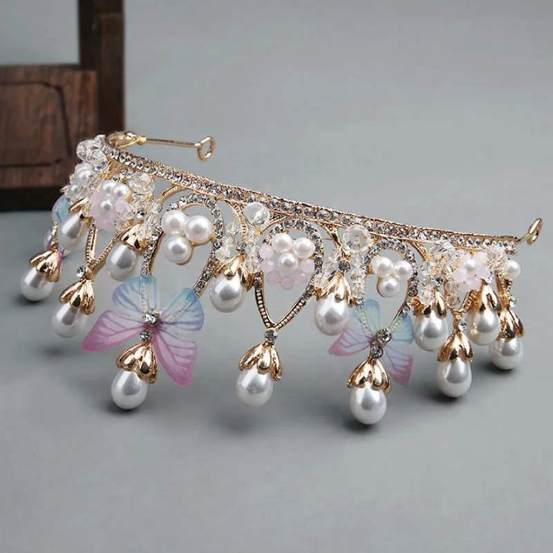 

Vintage Baroque Queen Tiara Wedding Crown Bridal Diadem Gold Crystal Rhinestone Head Jewelry Headpiece Wedding Hair Accessories