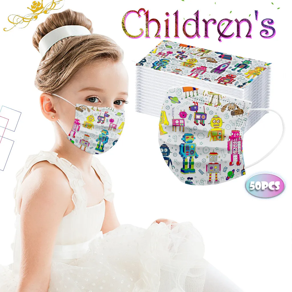 50 шт. Одноразовые Дышащие маски для лица с мультяшным принтом| |