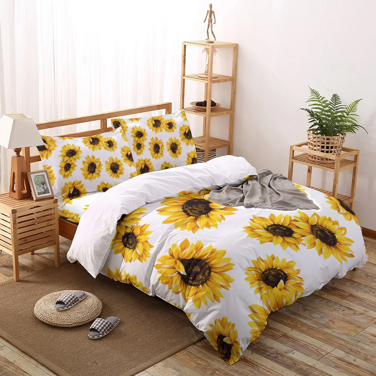 

Plant Sunflower Flower White Print Comforter Bedding Set Duvet Cover Set Queen King Bed Home Housse De Couette Gift