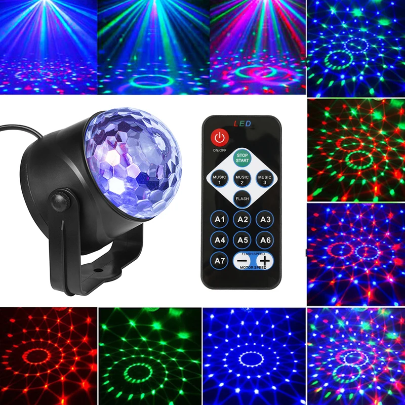 

New Sound Activated Rotating Disco Ball Laser Light Projector Lamp Party RGB LED DJ Stage Lights Colorful Ball Night Smart Home